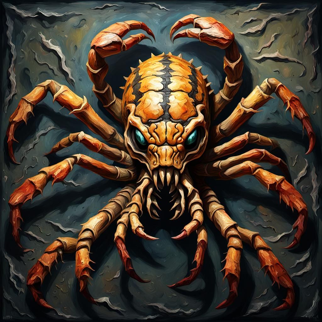 Grotesque Cannibalistic Scorpion in Thick Impasto Style