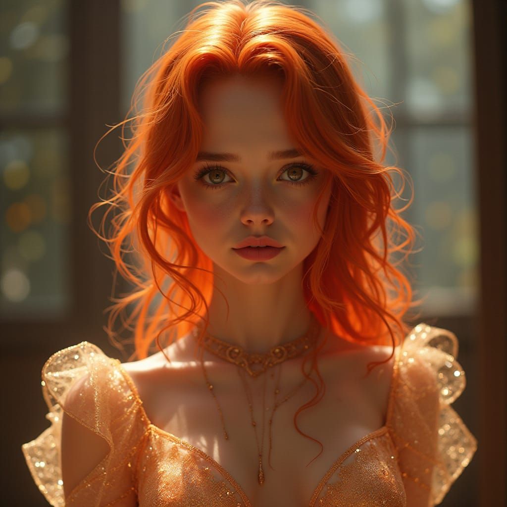 Ethereal Princess in Holographic Fantasy Attire