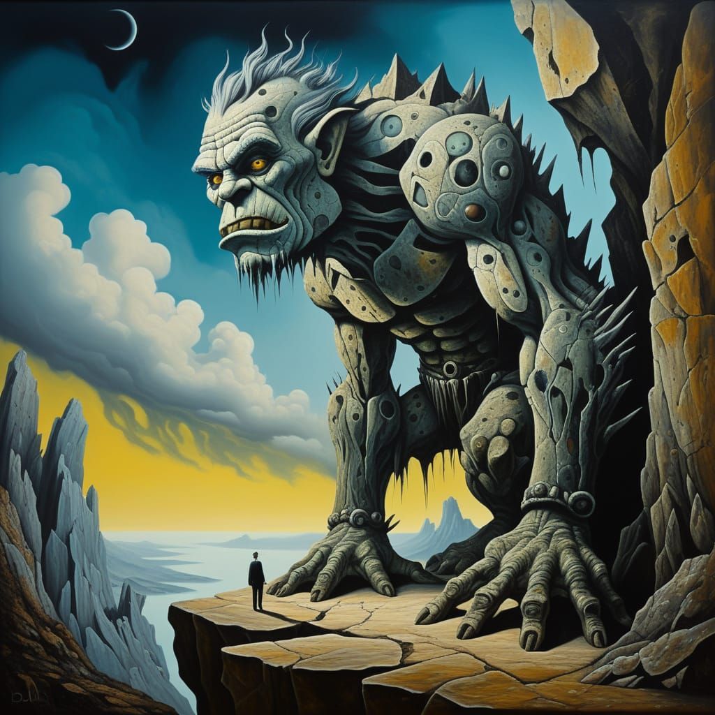 Surreal Rock Troll Emerges from Dali-Inspired Cliff