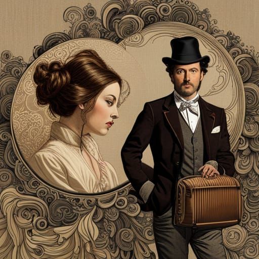 Intricate Collage Art Featuring Antique Portrait