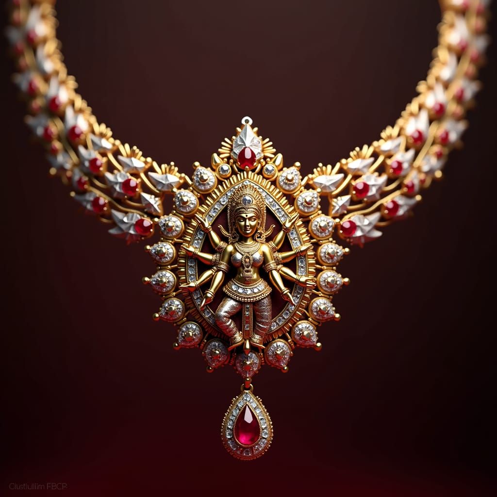 Durga Roopini Diamond Necklace in 3D Render Style