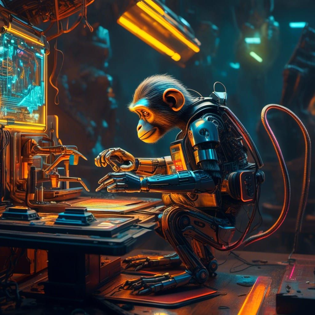 <lora:Node Monkey:1.0> a cute miniature Robot Monkey is crea...