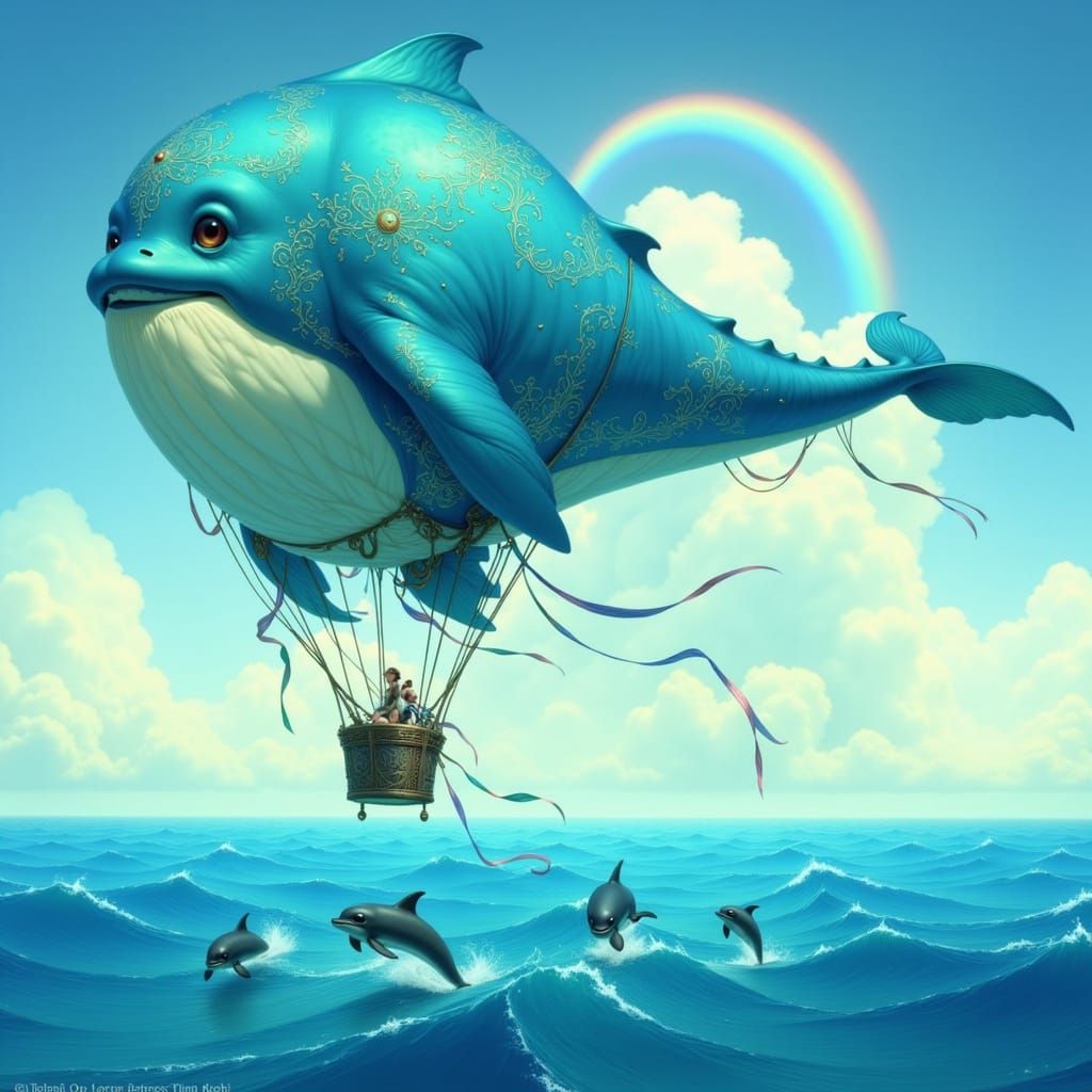 Whale Hot Air Balloon Over Sparkling Ocean