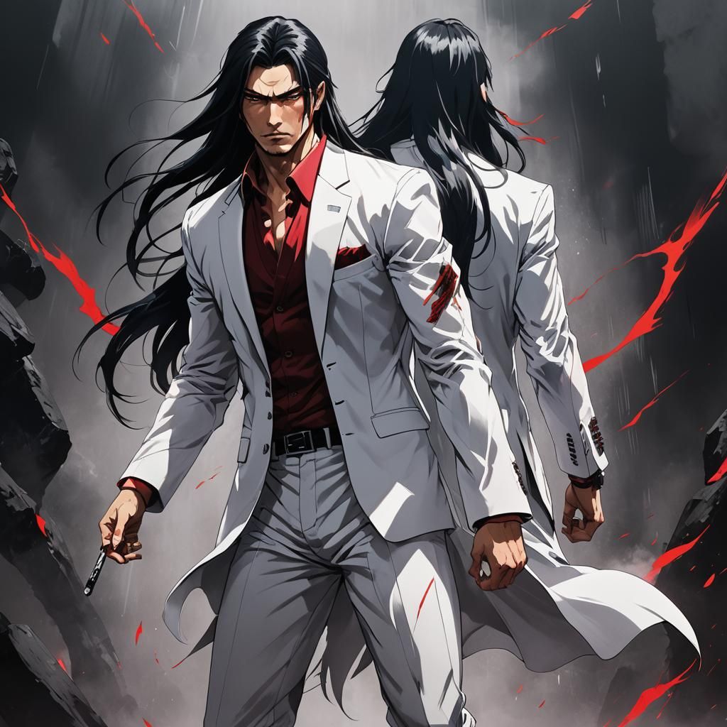 Confident Yakuza Fighter in Anime Style