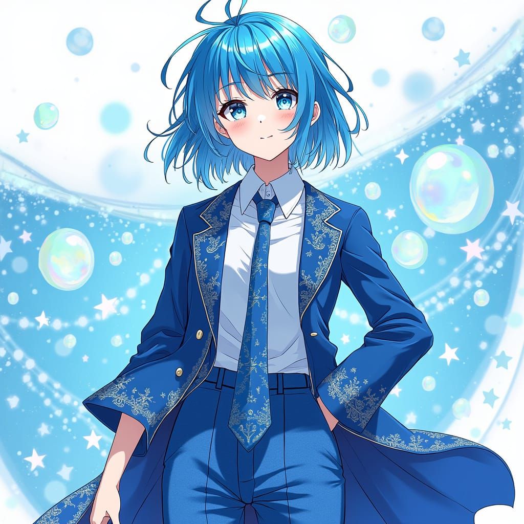 Vibrant Anime Youth with Iridescent Scales