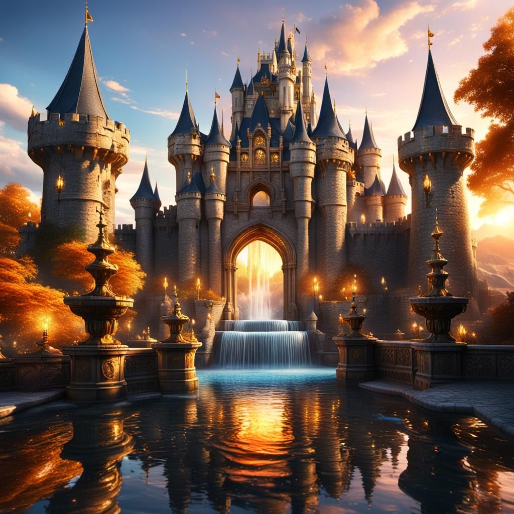 Fantasy Kingdom Castle with Fountain Concept Art