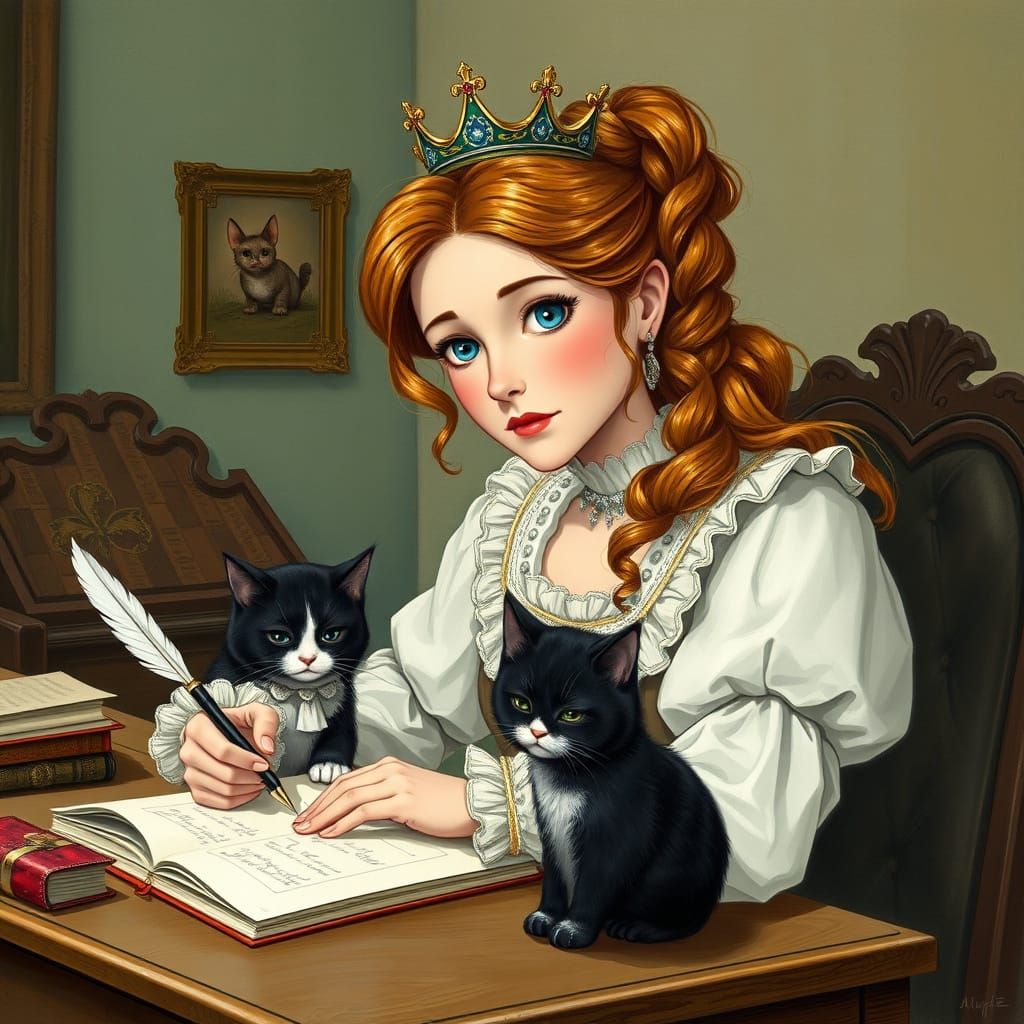 Elegant Lady of Letters in Whimsical Realism