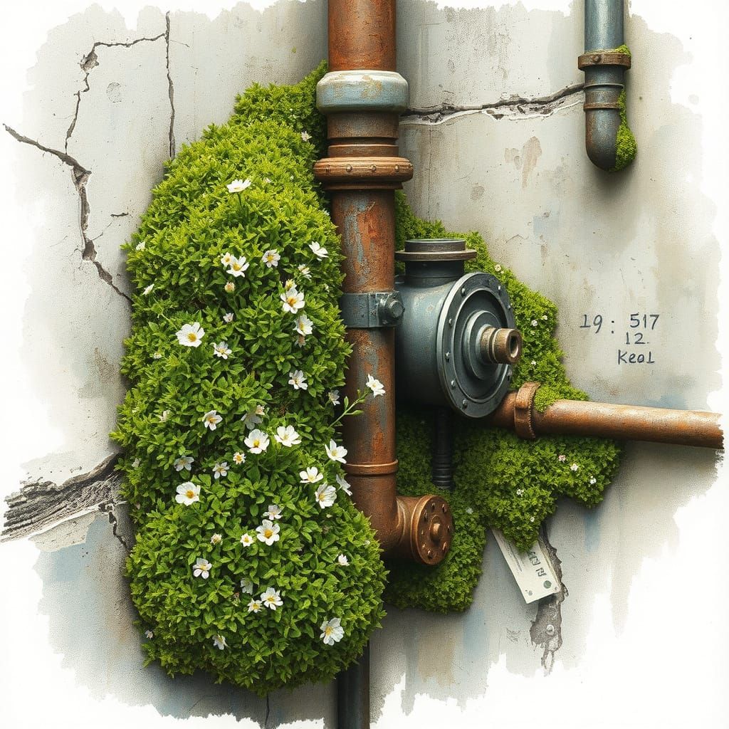 Botanical Resilience: Moss and Flowers in Industrial Wastela...