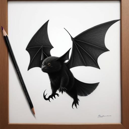 Cute Flying Bat in Pencil Art Style