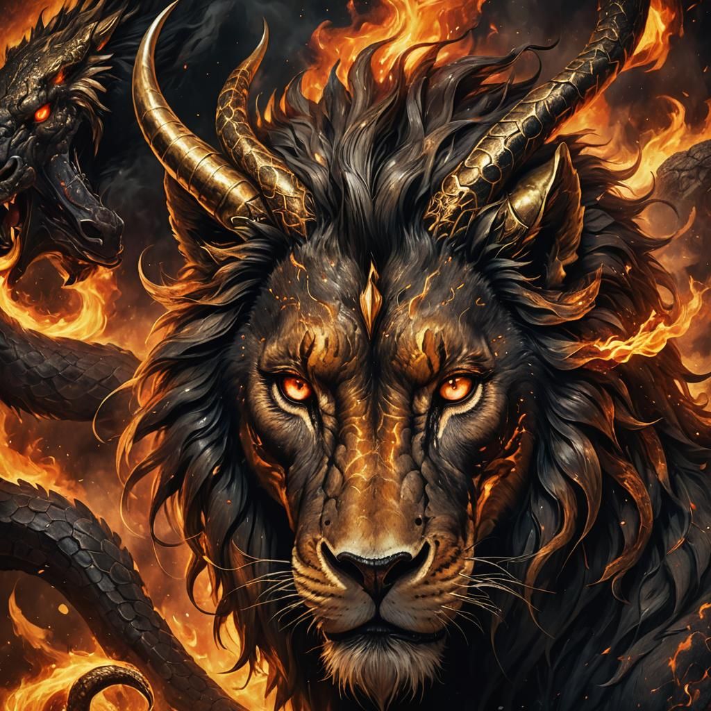 Fiery Chimera Portrait in Dark Fantasy Art Style