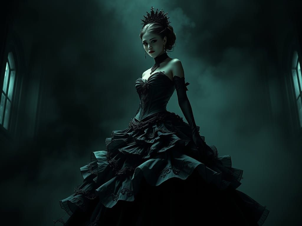 Elegant Debutante in Ominous Shadows, in Surrealist Style