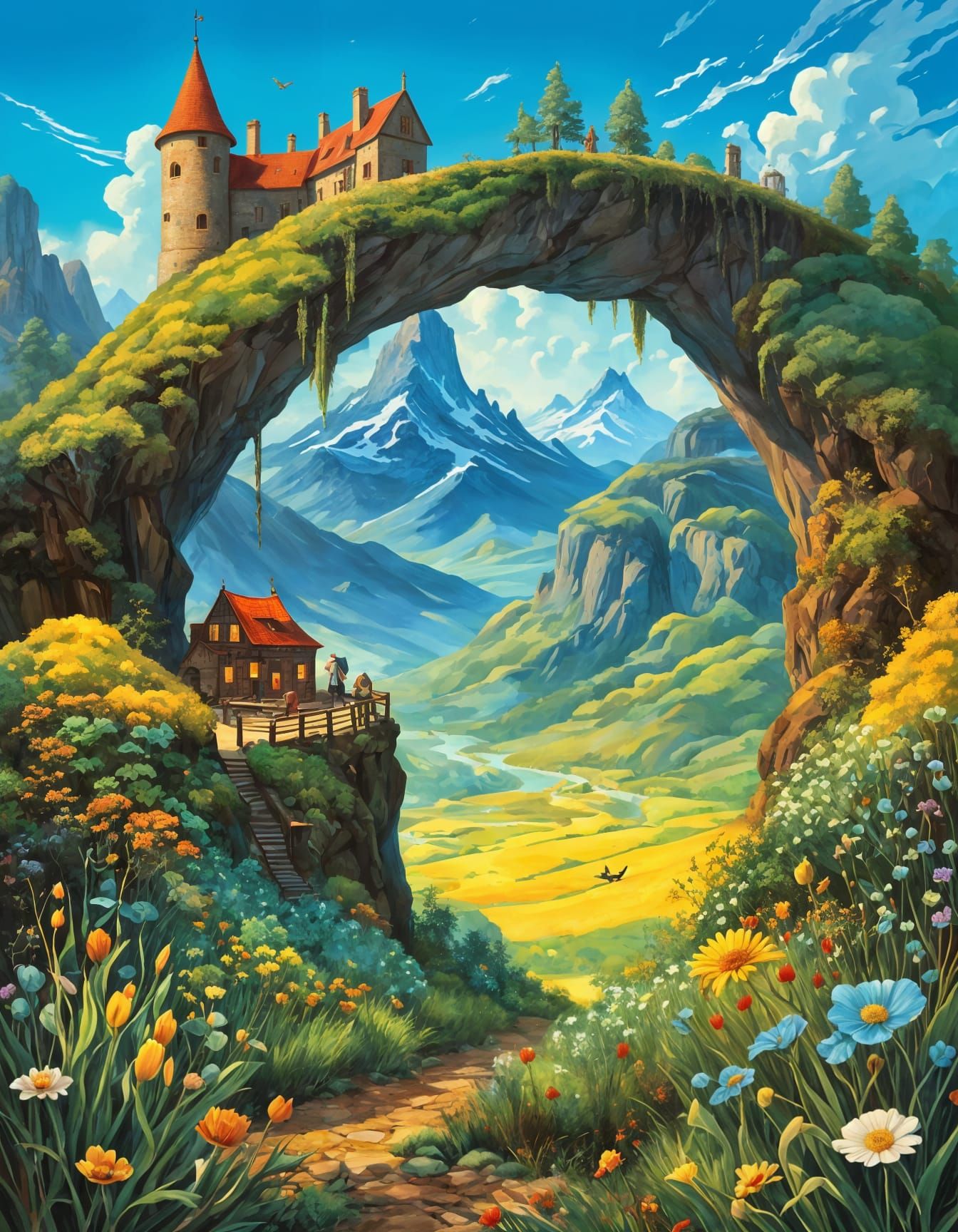 Whimsical Sci-Fi Landscape in Fairytale Illustration Style