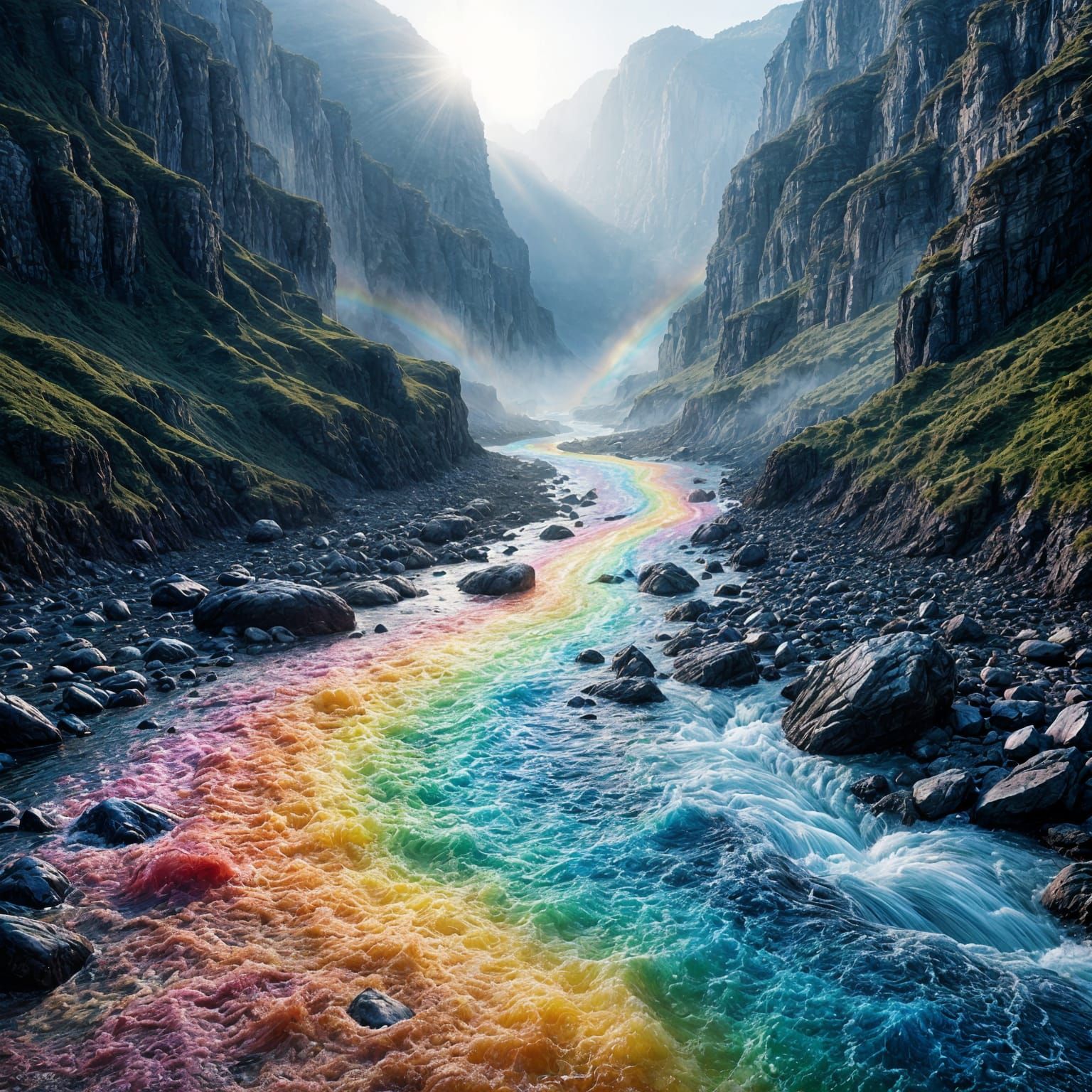 Rainbow River Gorge: Hyperrealistic Landscape