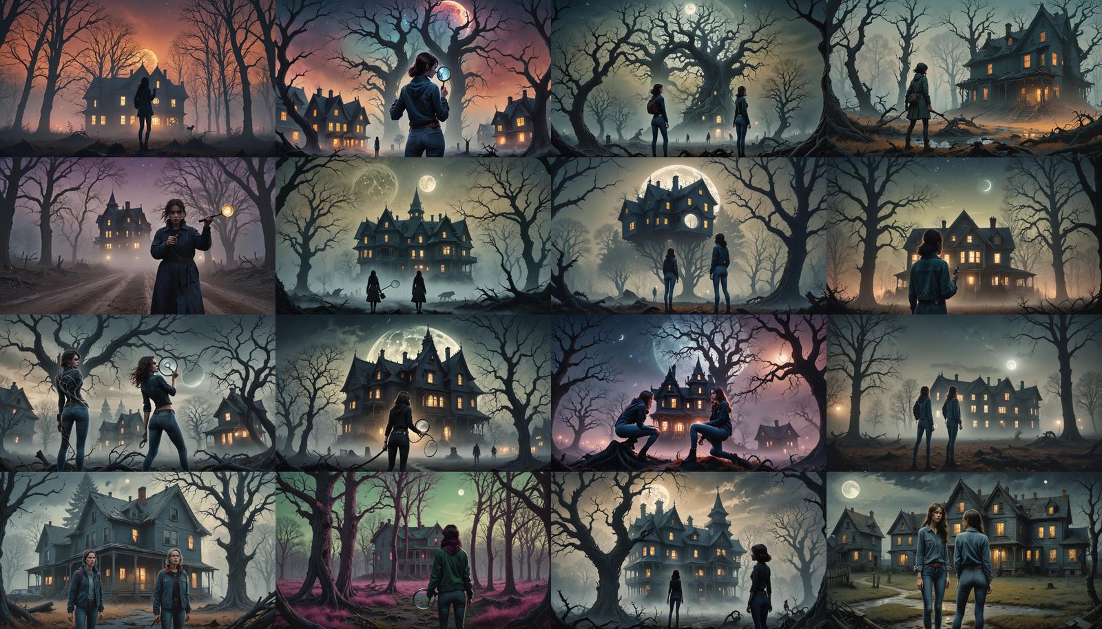 Foggy Landscape with Girl and Scary House