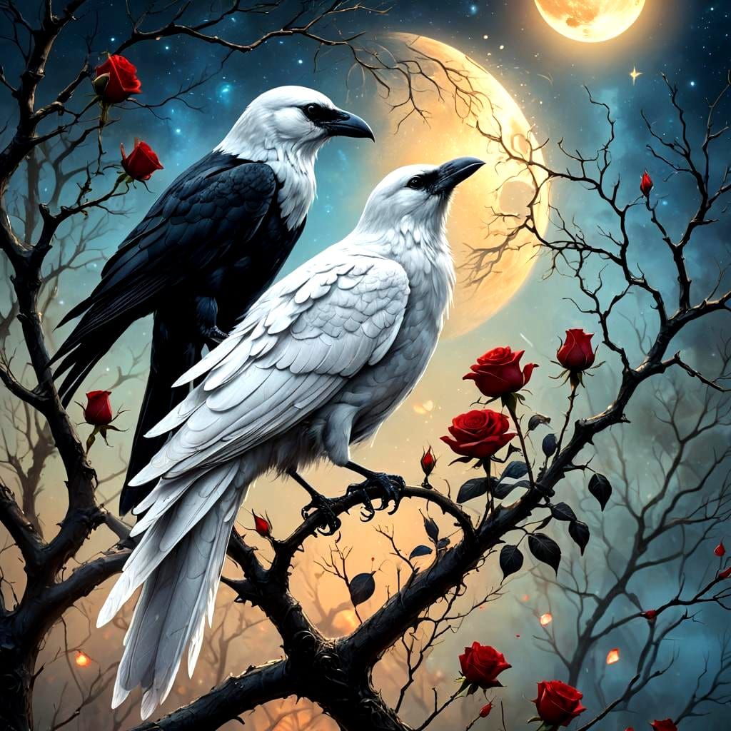 White Crow and Red Rose in Fantasy Setting