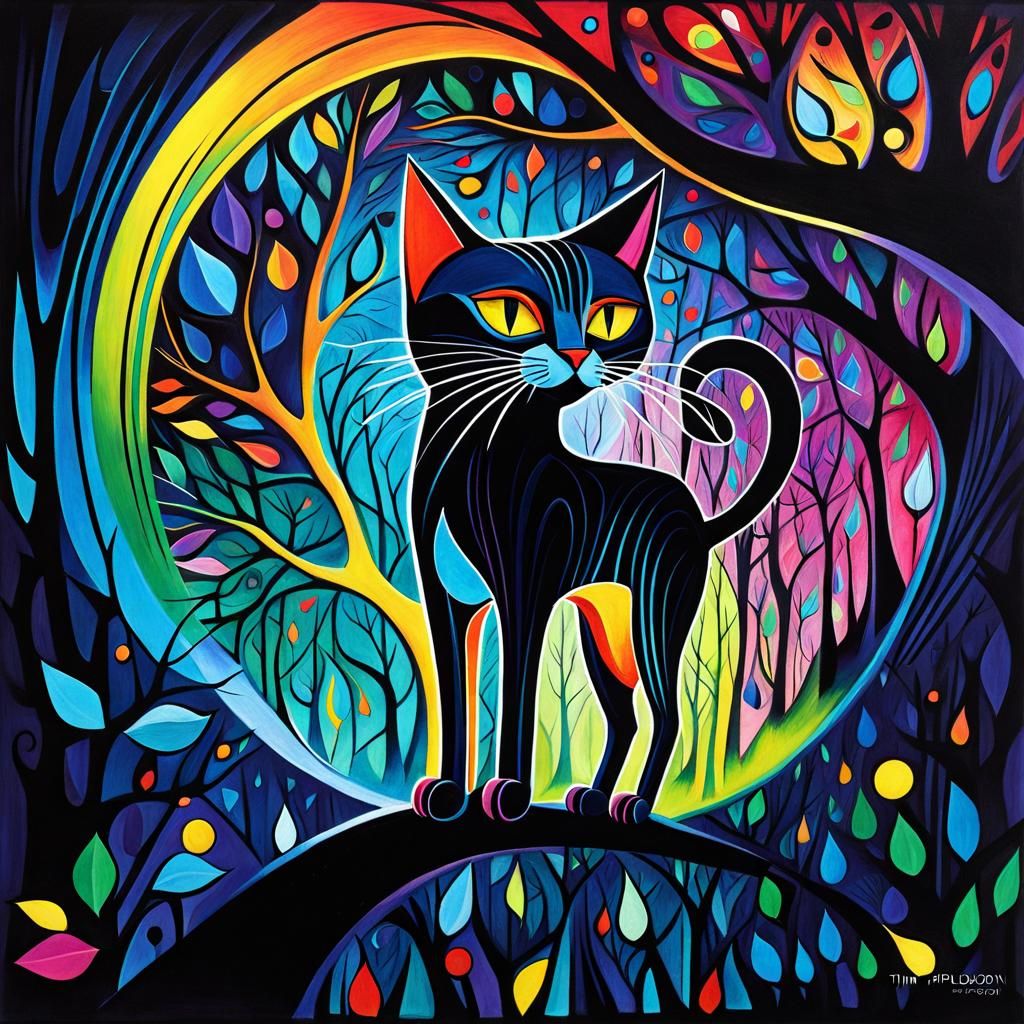 Mystical Cat in Tree: Abstract Cubist Physiogram