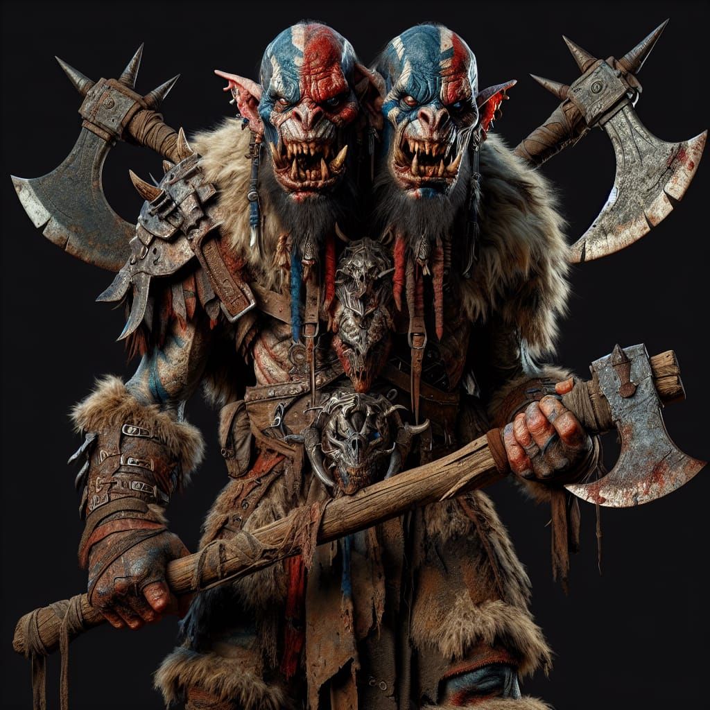 Realistic Ettin with Two Heads, Ready for Battle