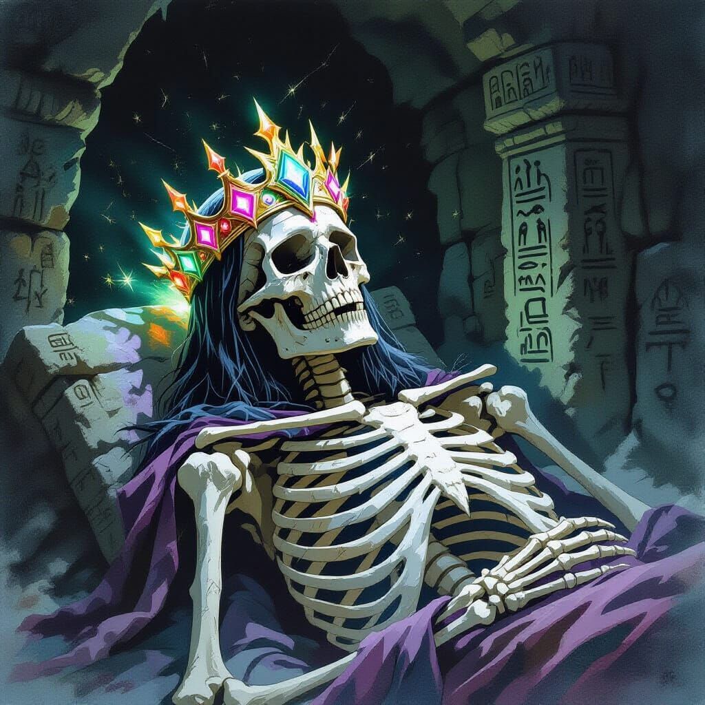 Skeletal King in Tomb with Spectral Gems and Thorns