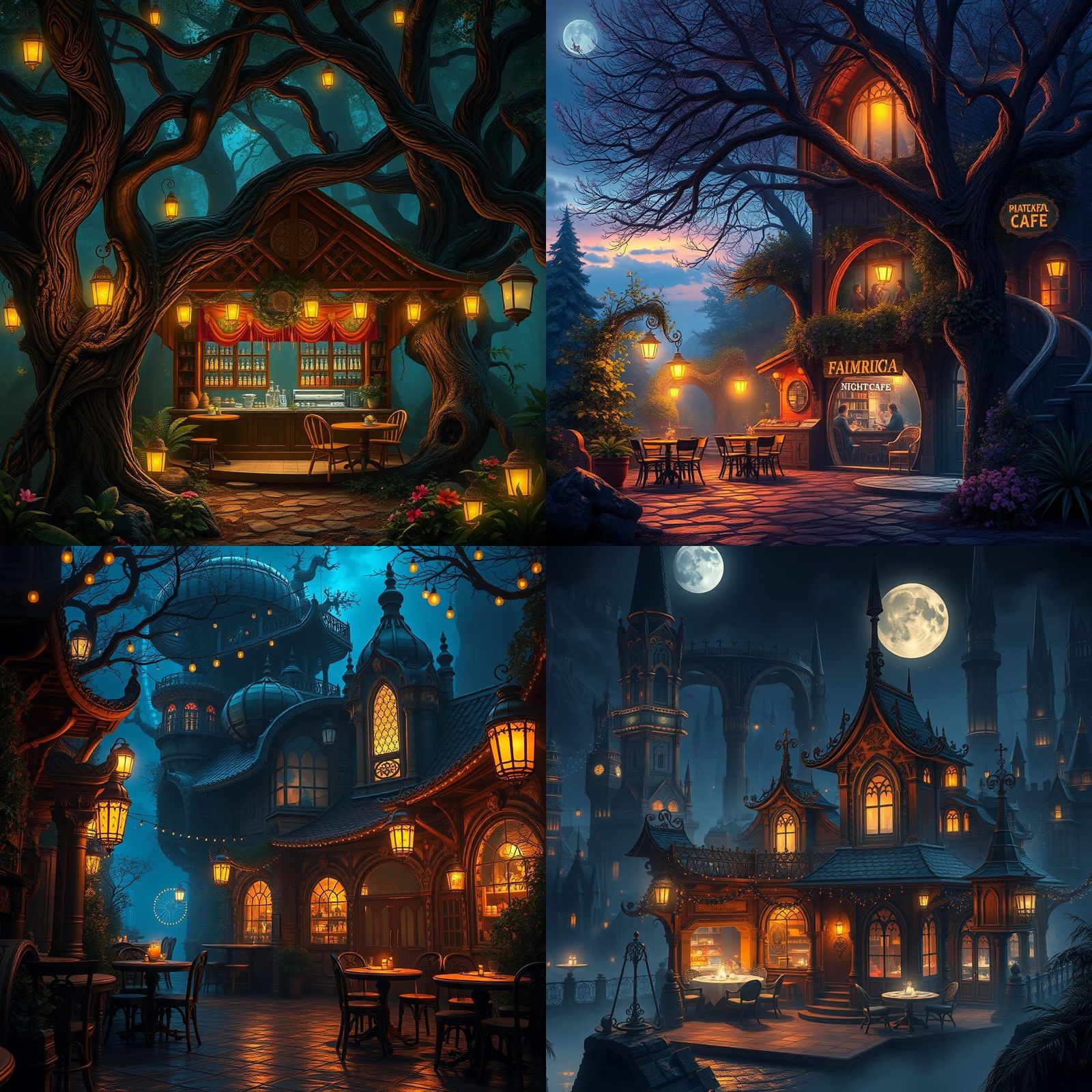 Fantastical Night Cafe: Detailed Matte Painting