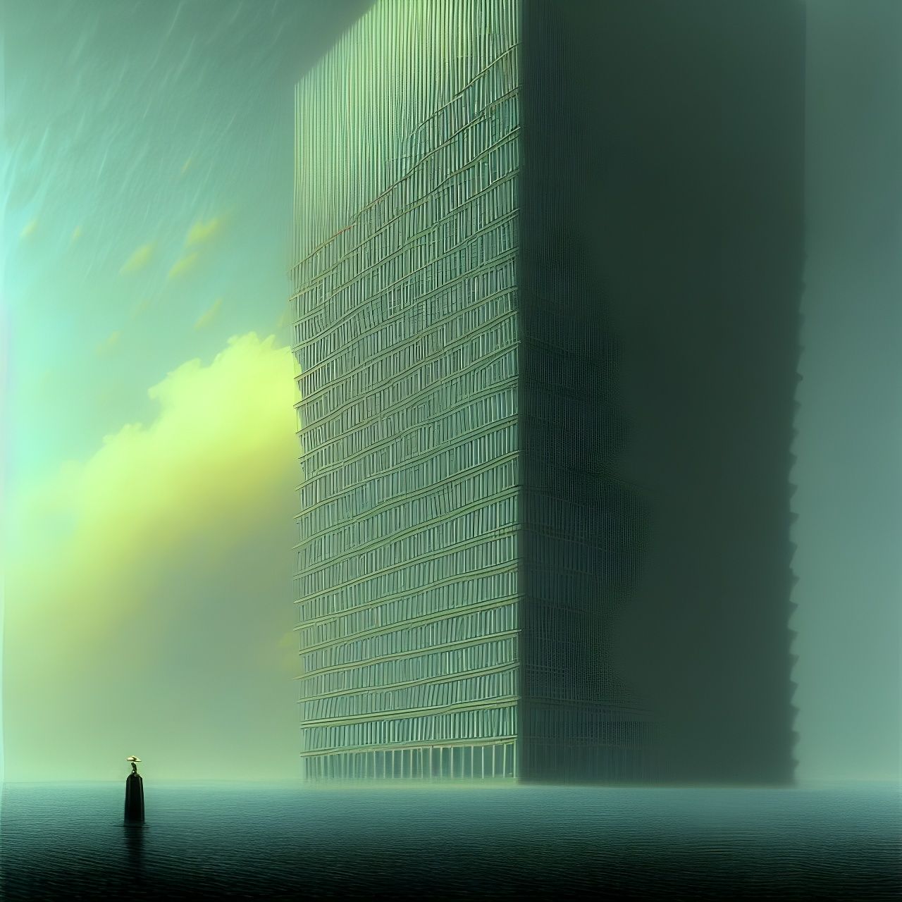 Surreal Office Building in the Sky: Digital Horror Art