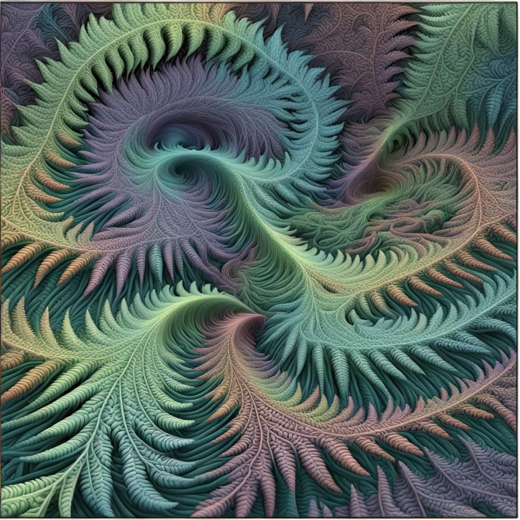 Fractal Fern in Mosaic Forest: Detailed Matte Painting