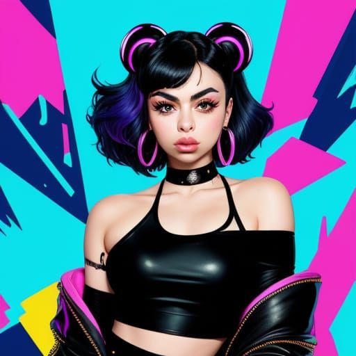 Futuristic Pop Star in Neon Hues