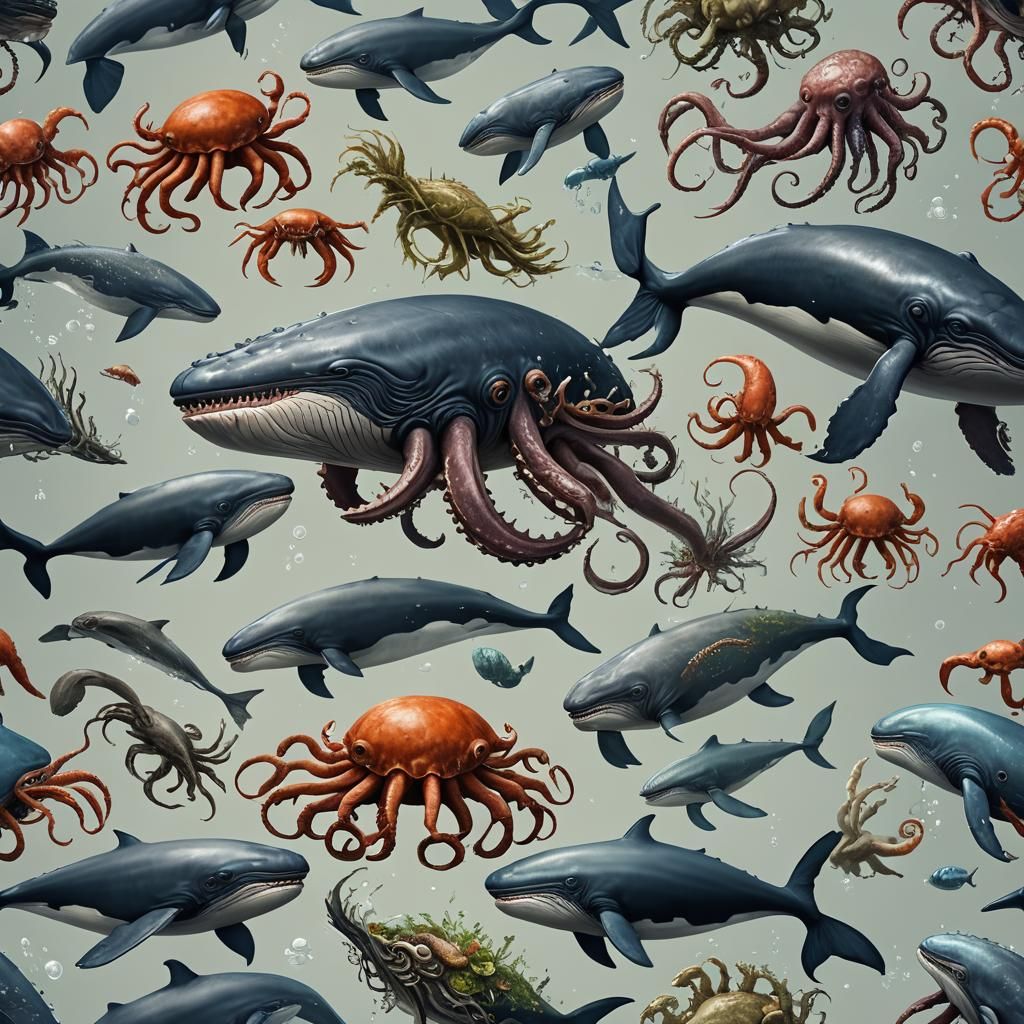 Surreal Whale Hybrid with Crab and Octopus Features
