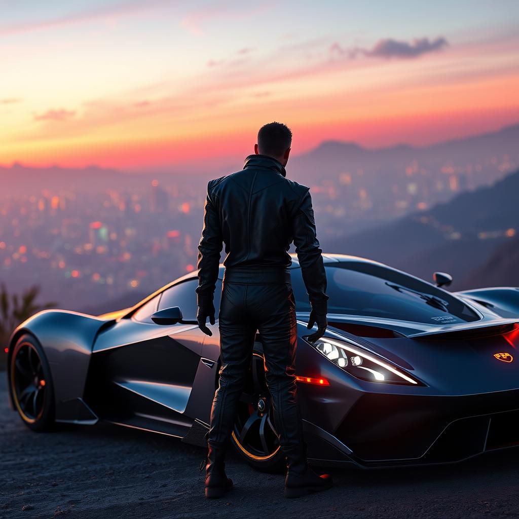 Futuristic Racer in Dystopian Landscape, Digital Matte Paint...