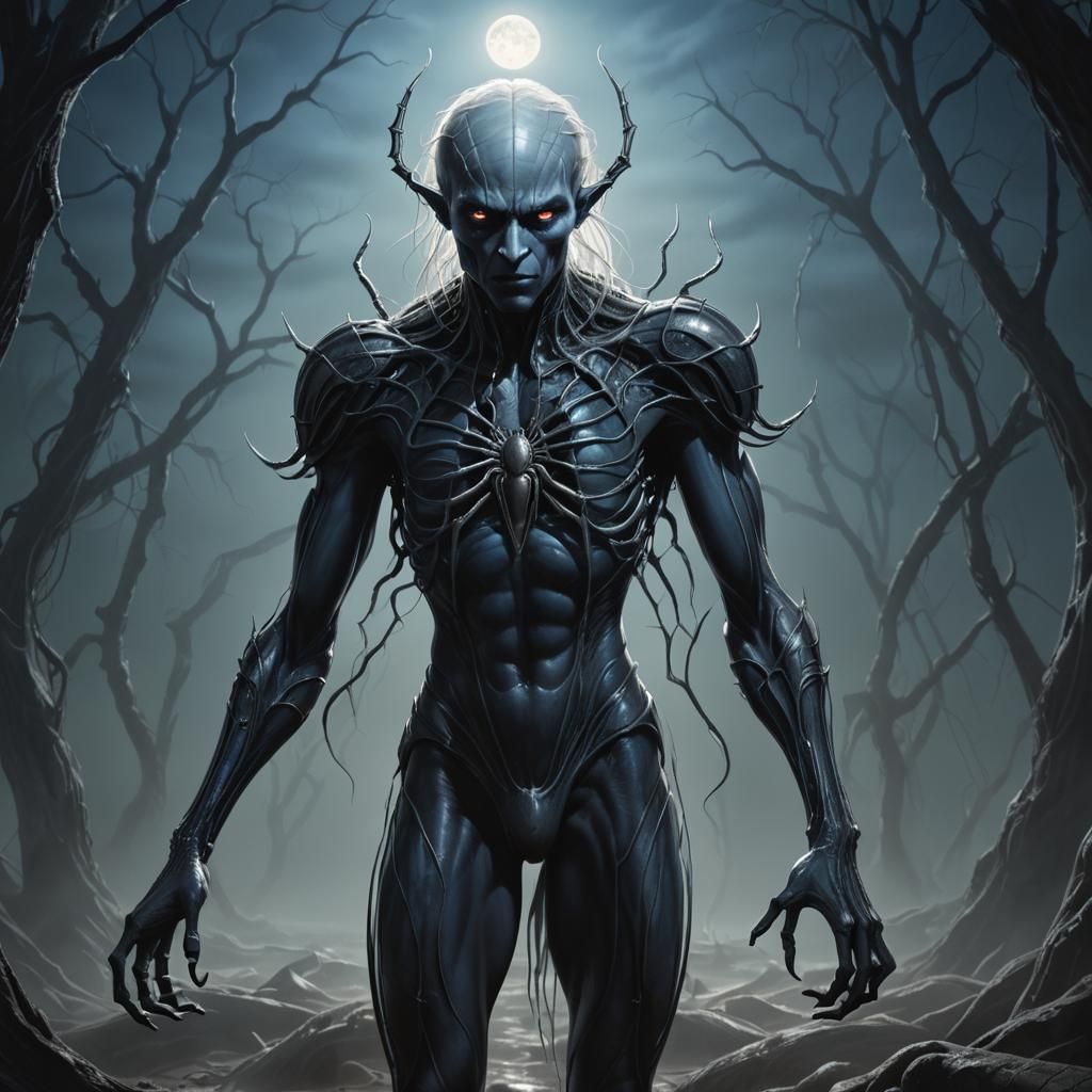 Ethereal Dark Fantasy Scene in Cyberpunk Style