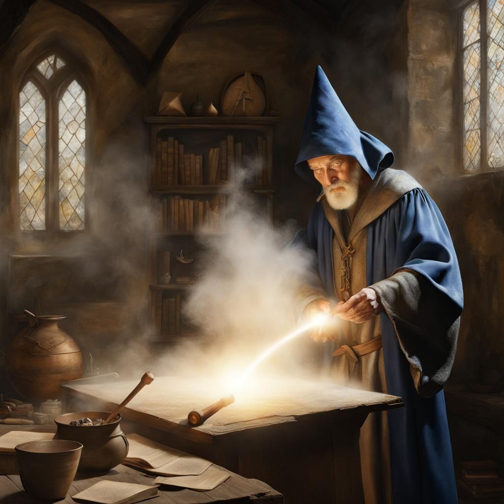 Medieval Sorcerer at Work: Ukiyo-e Oil Painting