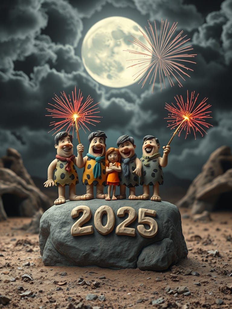 The Flintstones family celebrates the new year 2025
