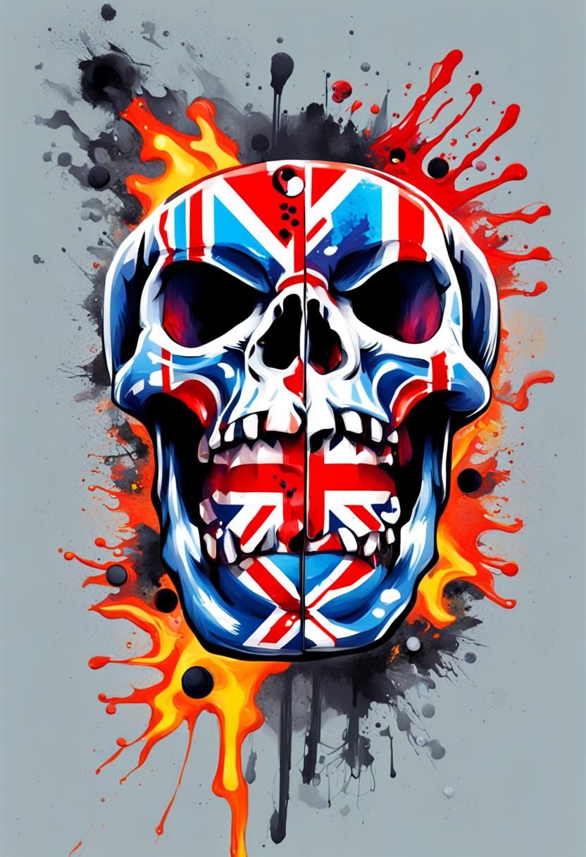 Skull with Dice and Burning Union Jack