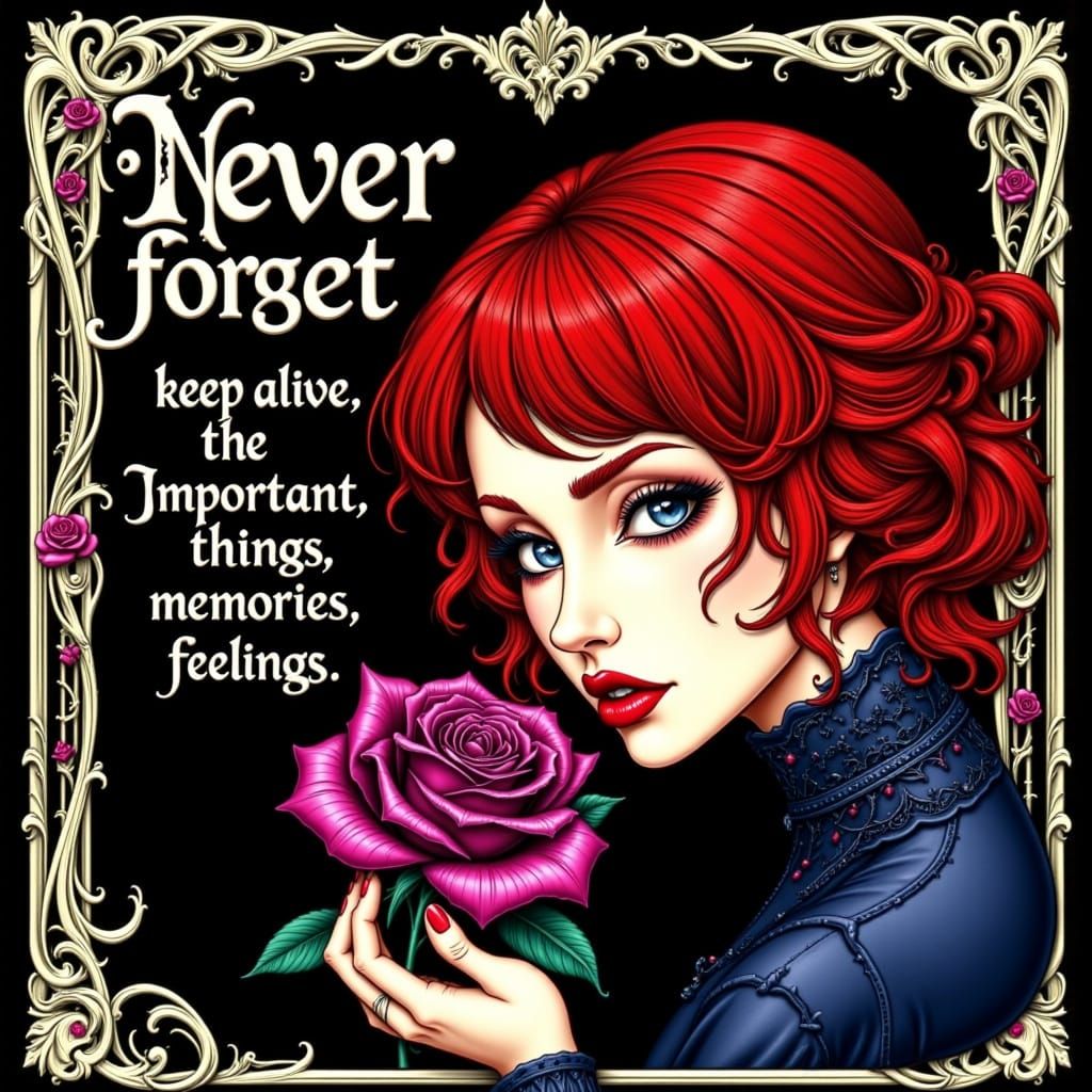 Gothic Poster: Woman with Red Hair and Rose