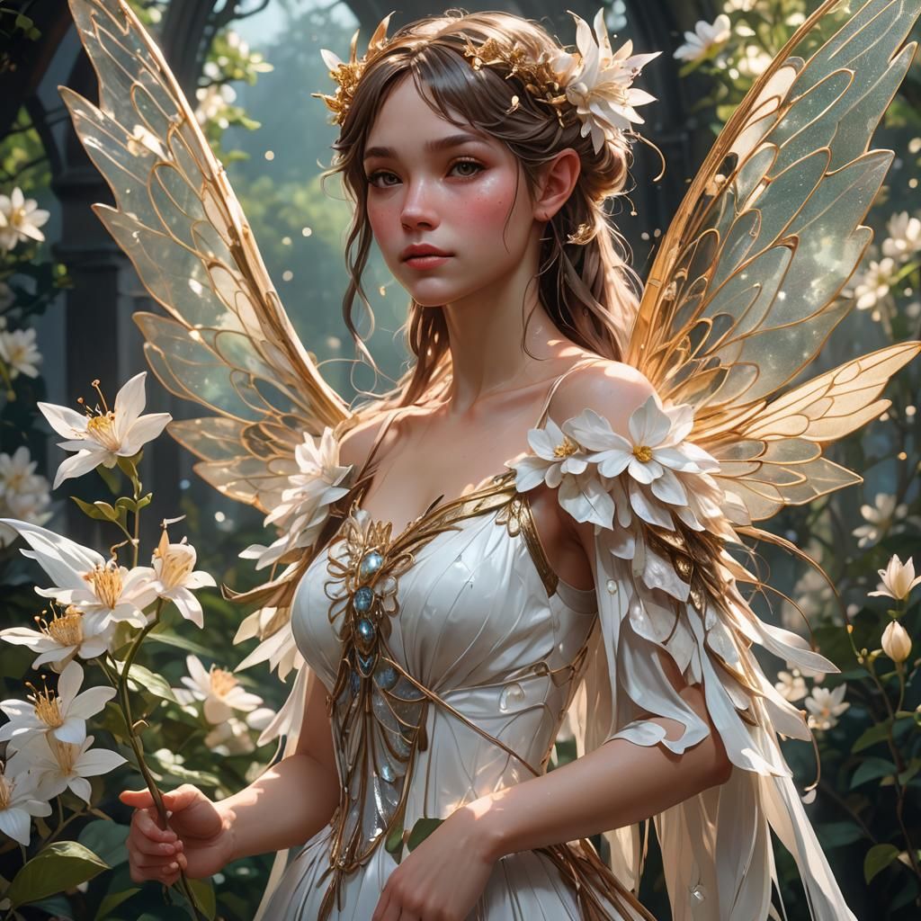 Honeysuckle Fairy Portrait in Art Nouveau Style