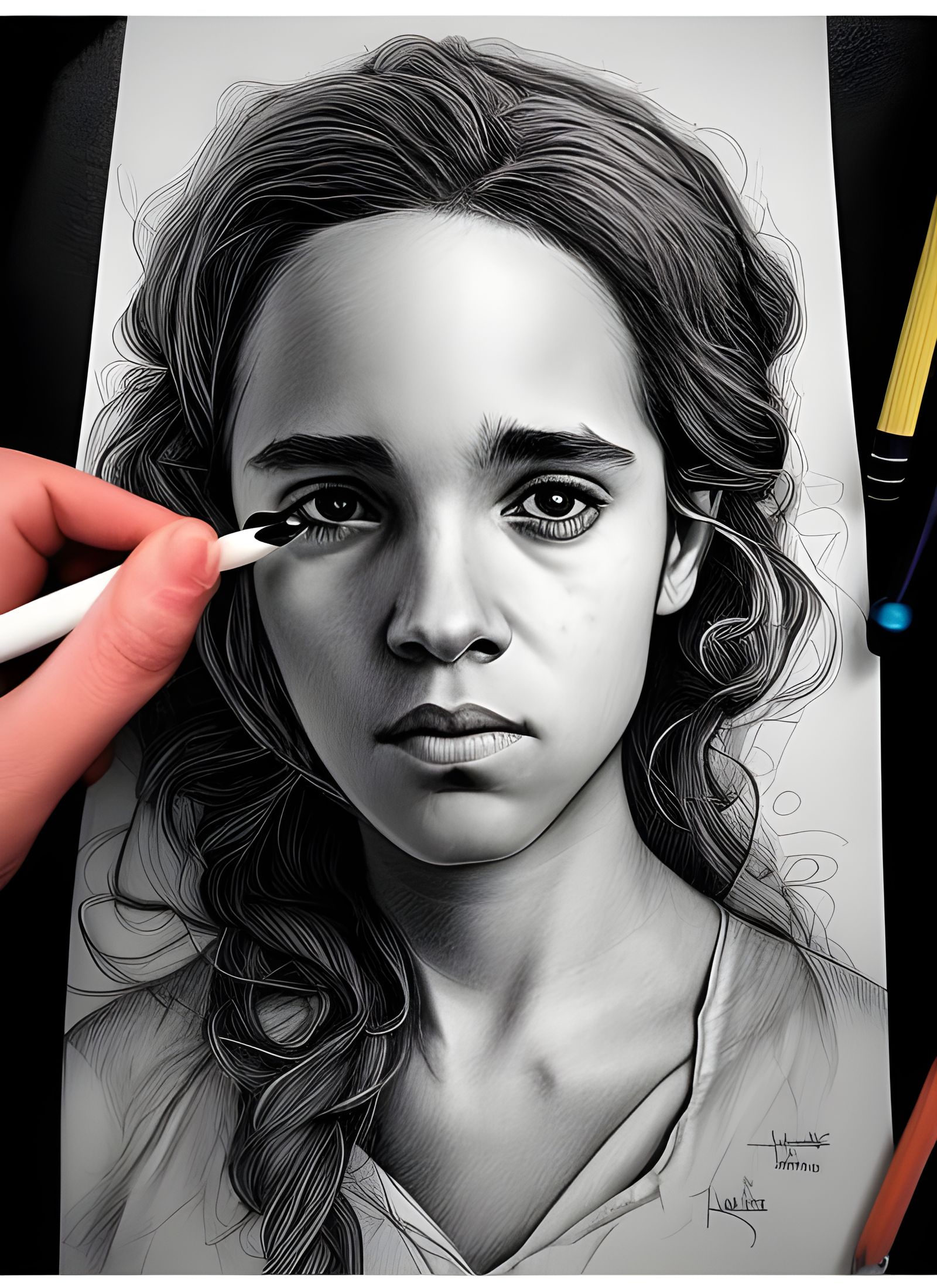 Detailed Pencil Sketch Portrait of Hermione Granger