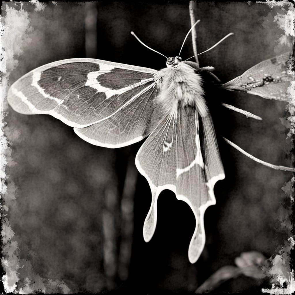 Luna Moth in Faded Antique Glitch Photograph Style