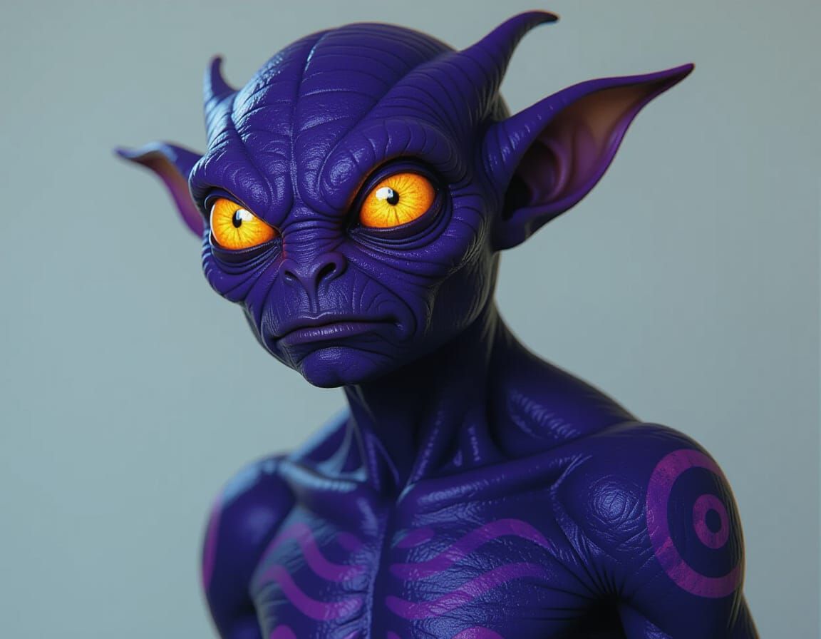 Goofy Bioluminescent Creature with Large Head and Pumpkin Ey...