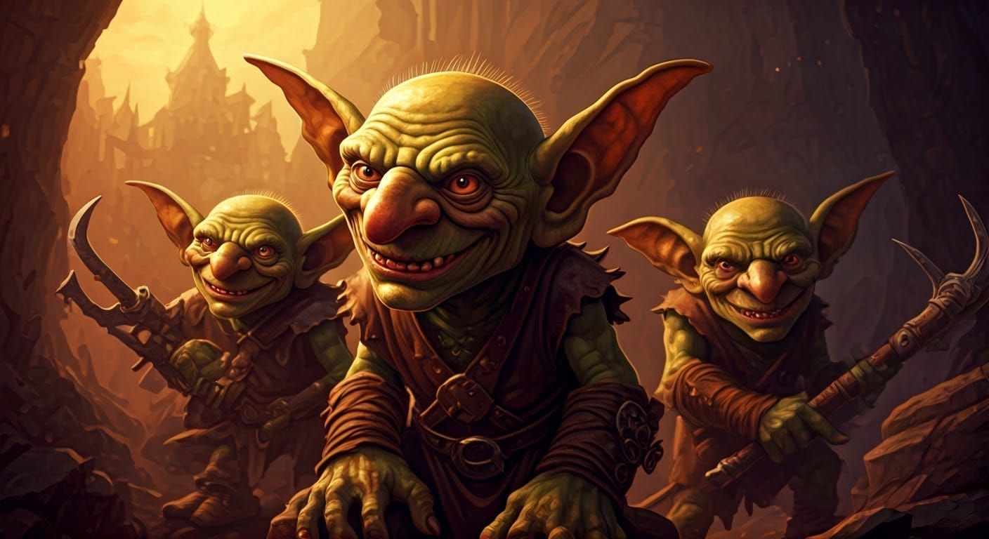 Mischievous Goblins in Comic Book Style Action Scene