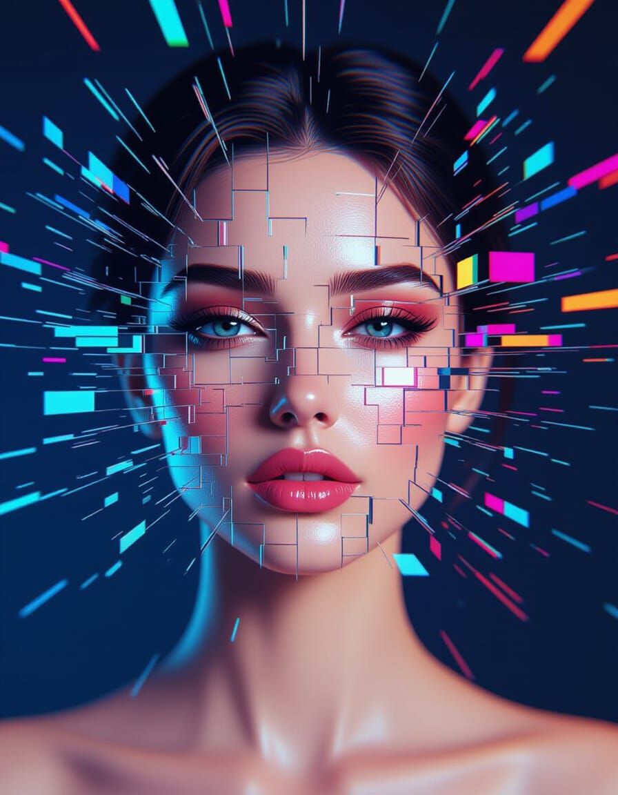 Pixelated Woman's Portrait in Glitch Art Style