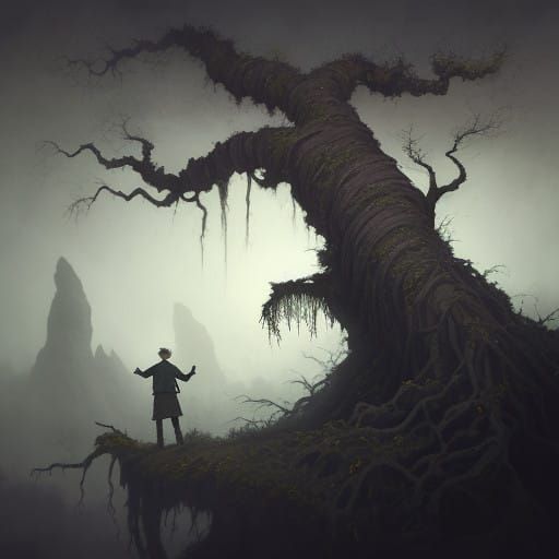 Boy Vanishes into Ancient Vine's Ethereal Glow