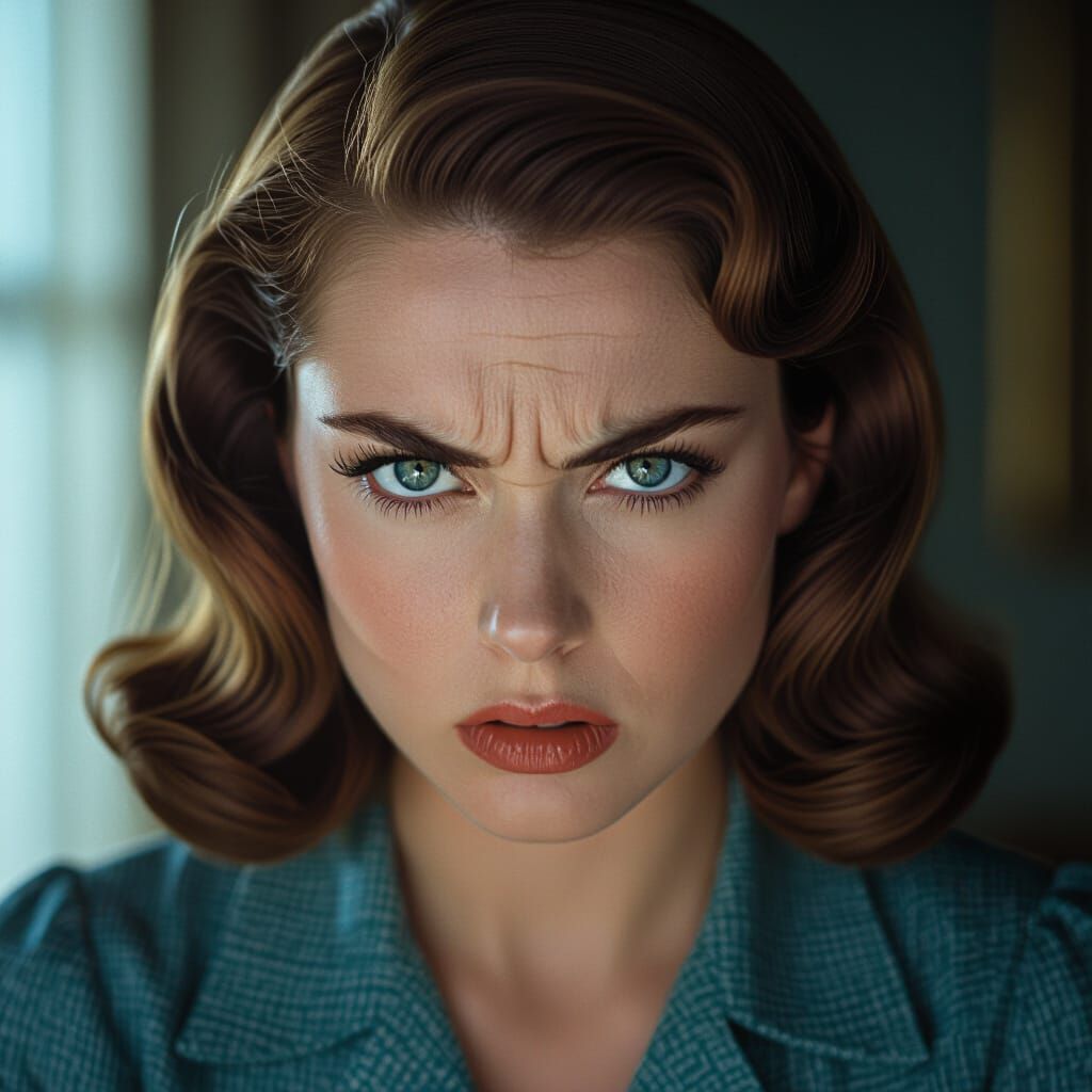 Angry Woman Glaring Fiercely, 1942 Cinematic Film Still
