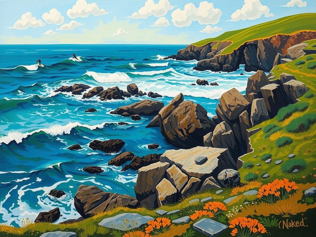 Vibrant Impasto Waves at Sennan Cove