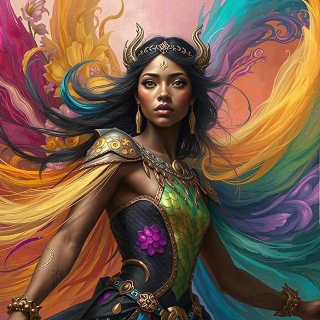 Dragon Peacock Woman in Abstract Fauvist Style