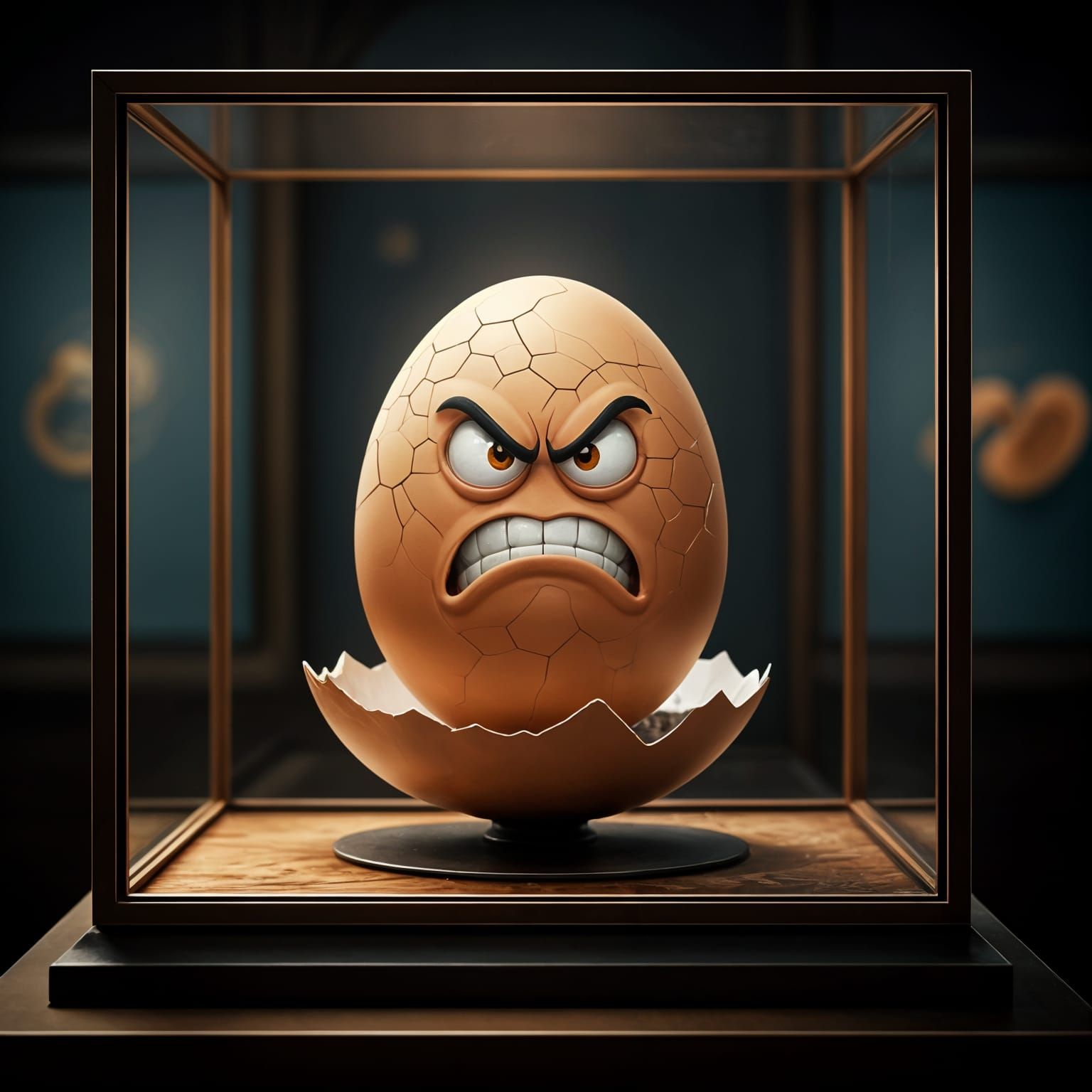 Angry Egg Trapped in Museum Display
