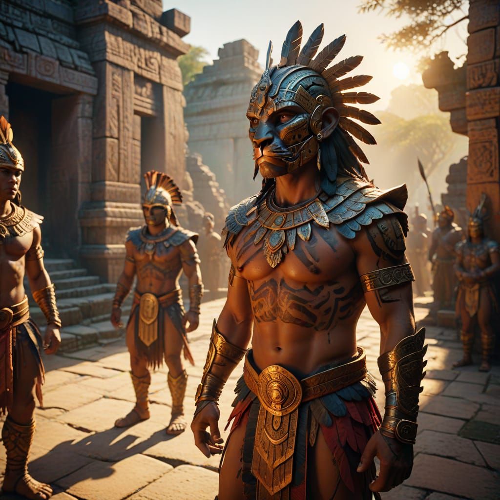 Aztec Jaguar Warriors Ritual Preparation in Temple