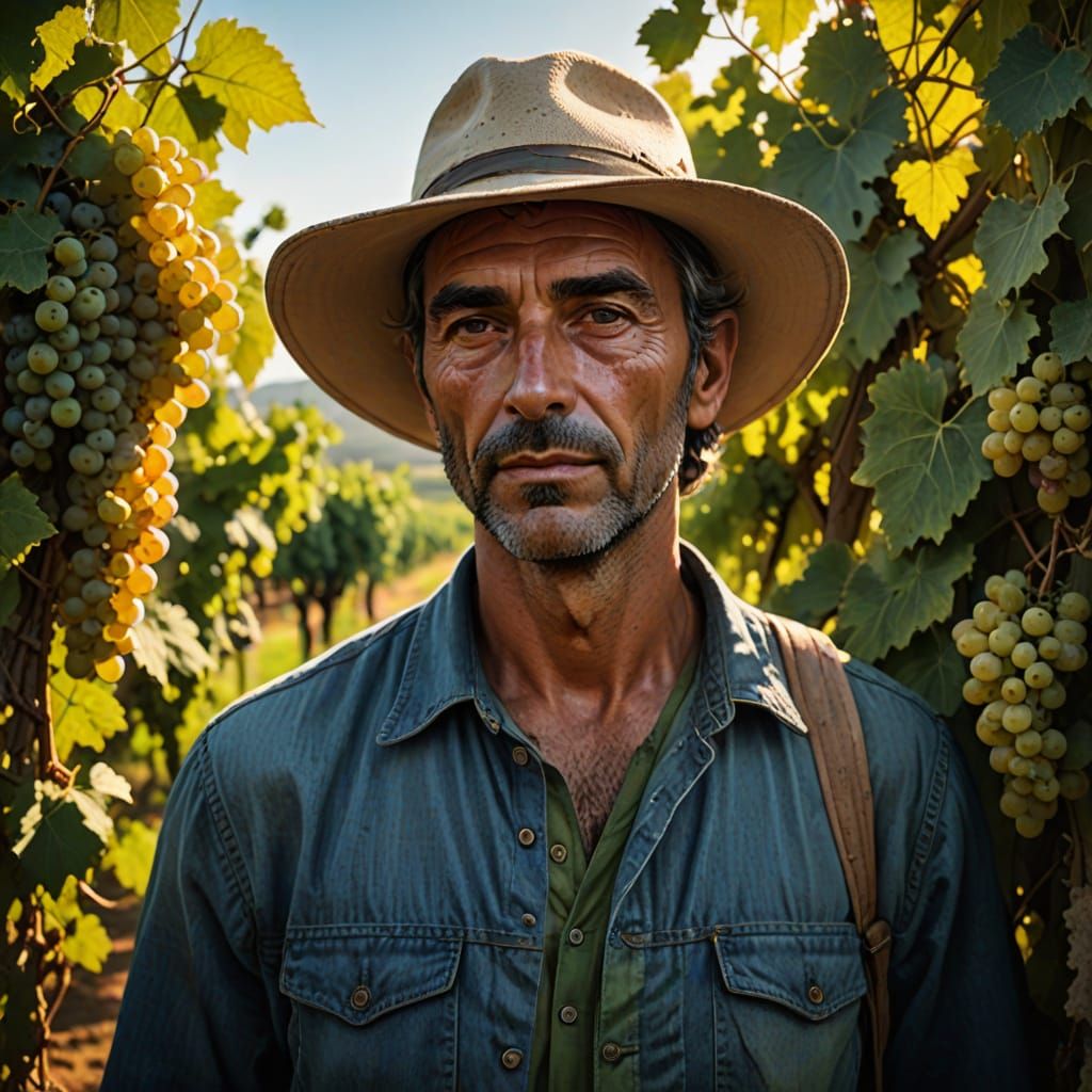 Rustic Italian Vineyard Owner in Hyperrealistic Concept Art