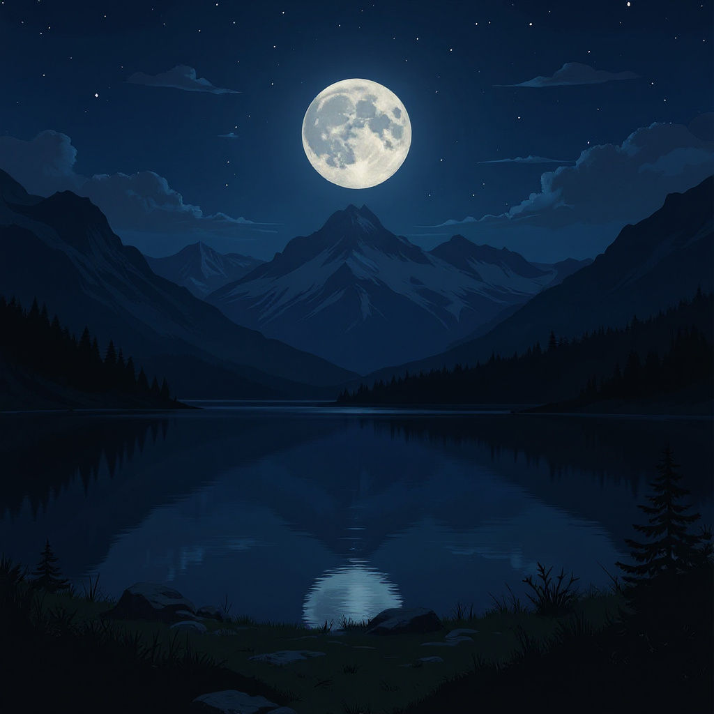 Moonlit Lake Reflects Mountain Majesty