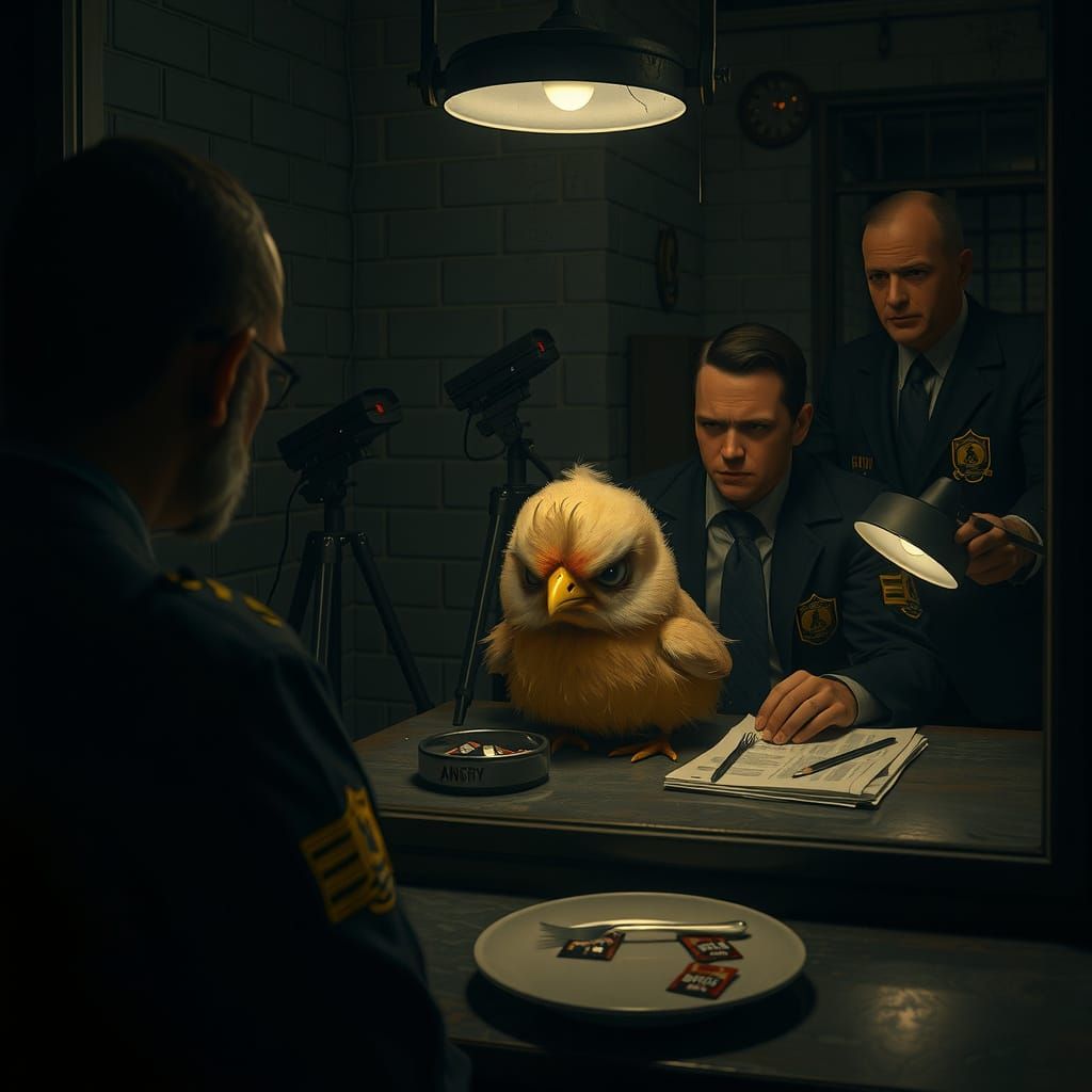 Angry Chick Interrogation in Gritty Unreal Engine Style