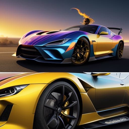 Flower Sports Car Concept Art in Digital Triadic Colors