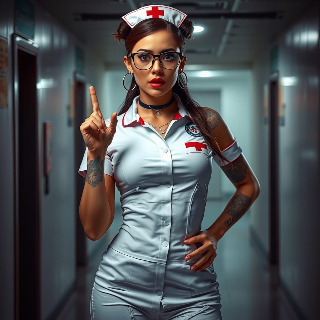 Provocative Nurse in Hyperrealistic Style